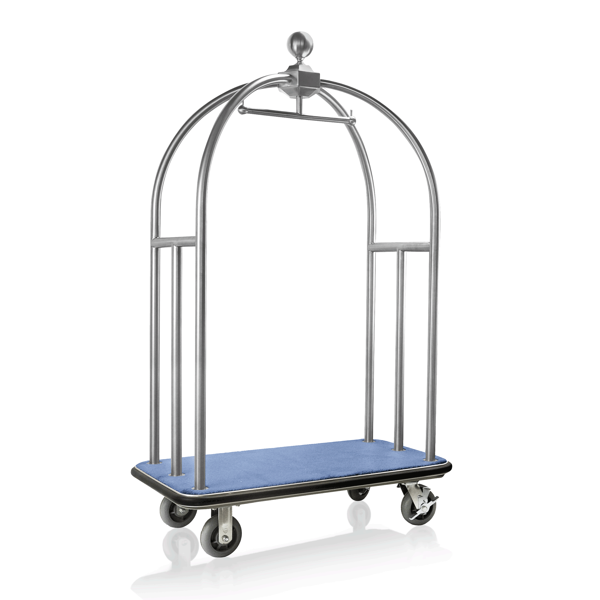 WAS Gepäckwagen UNITY, 112 x 60 x 185 cm, silberfarben gebürstet, blauer Teppich