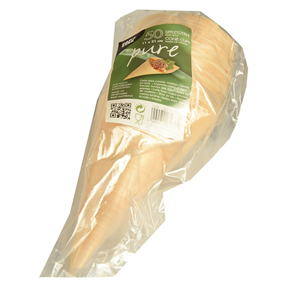 Papstar Fingerfood - Spitztüten, Holz "pure" Ø 11 cm · 21 cm