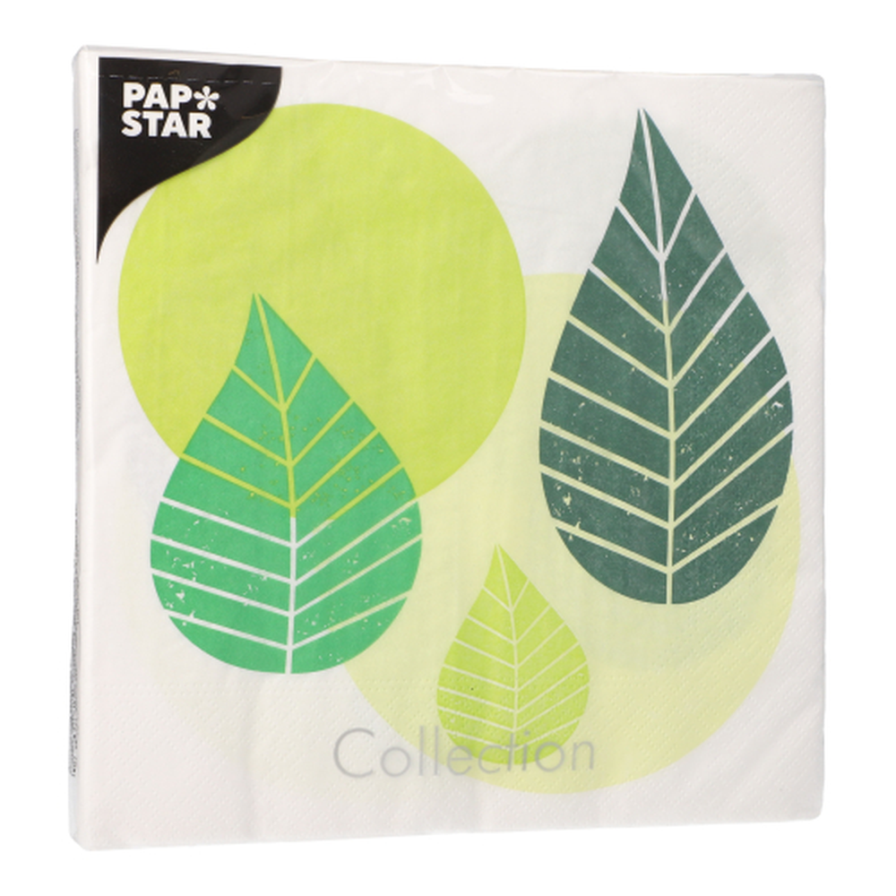 Papstar Servietten, 3-lagig 1/4-Falz 40 cm x 40 cm grün "Graphic Leaves"