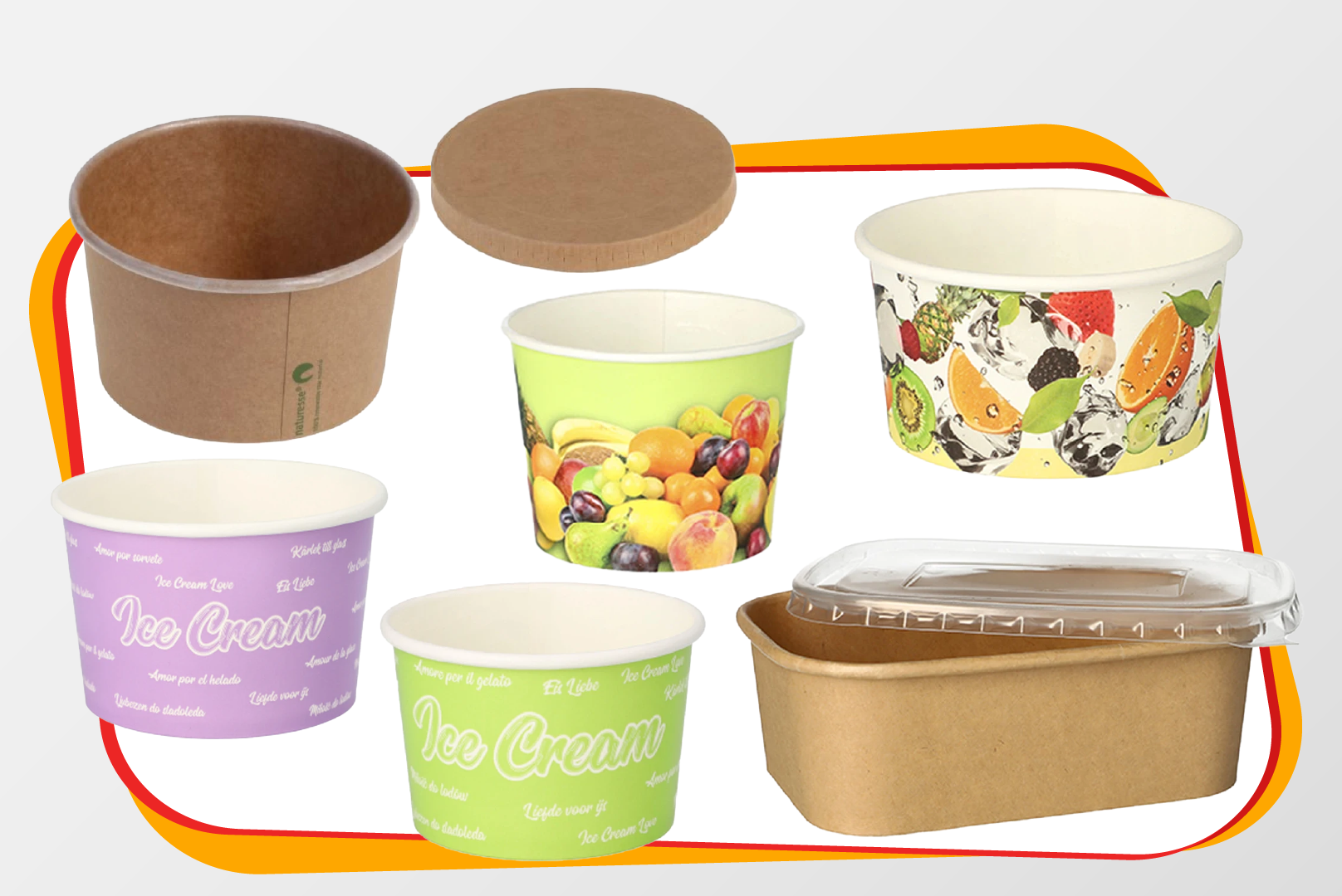 becher, Eisbecher, Pappbecher, Papierbecher, Fruchtmotiv
