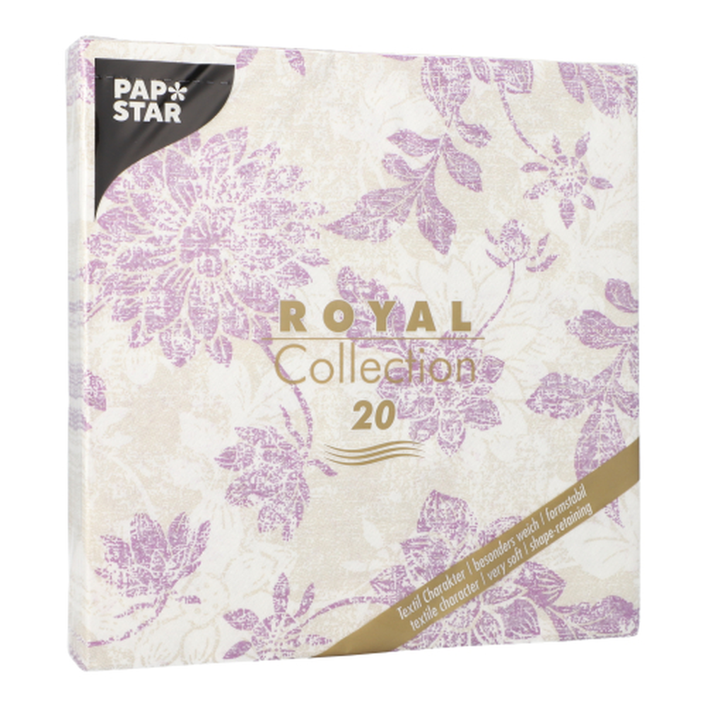 Papstar Servietten "ROYAL Collection" 1/4-Falz 40 cm x 40 cm lila "Flowers"