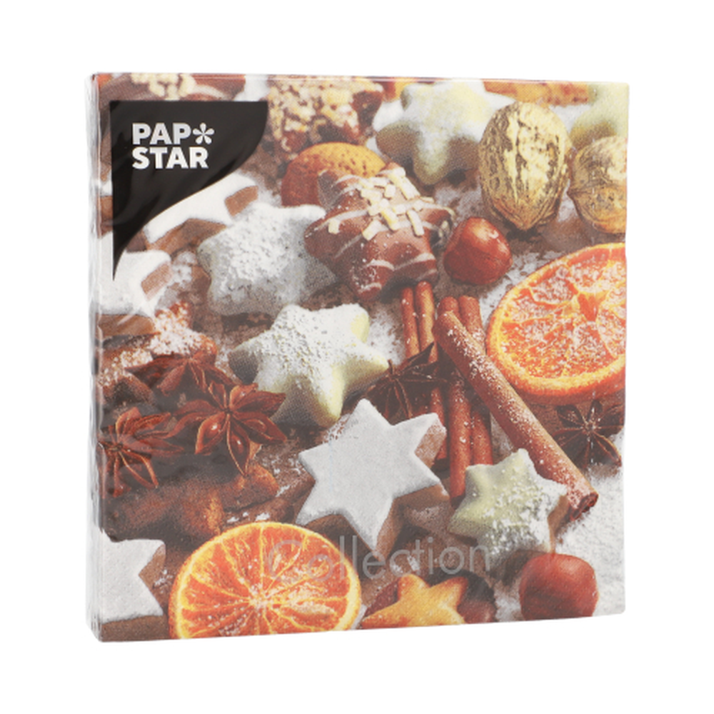 Papstar Servietten, 3-lagig 1/4-Falz 33 cm x 33 cm "Cinnamon Stars"