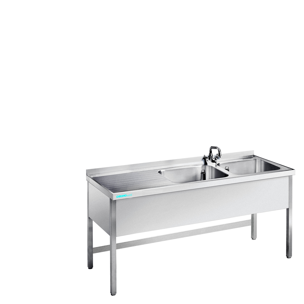 Chromonorm Spültisch mit 2 Becken rechts und Zwischenboden - 1900x700x850/900 mm