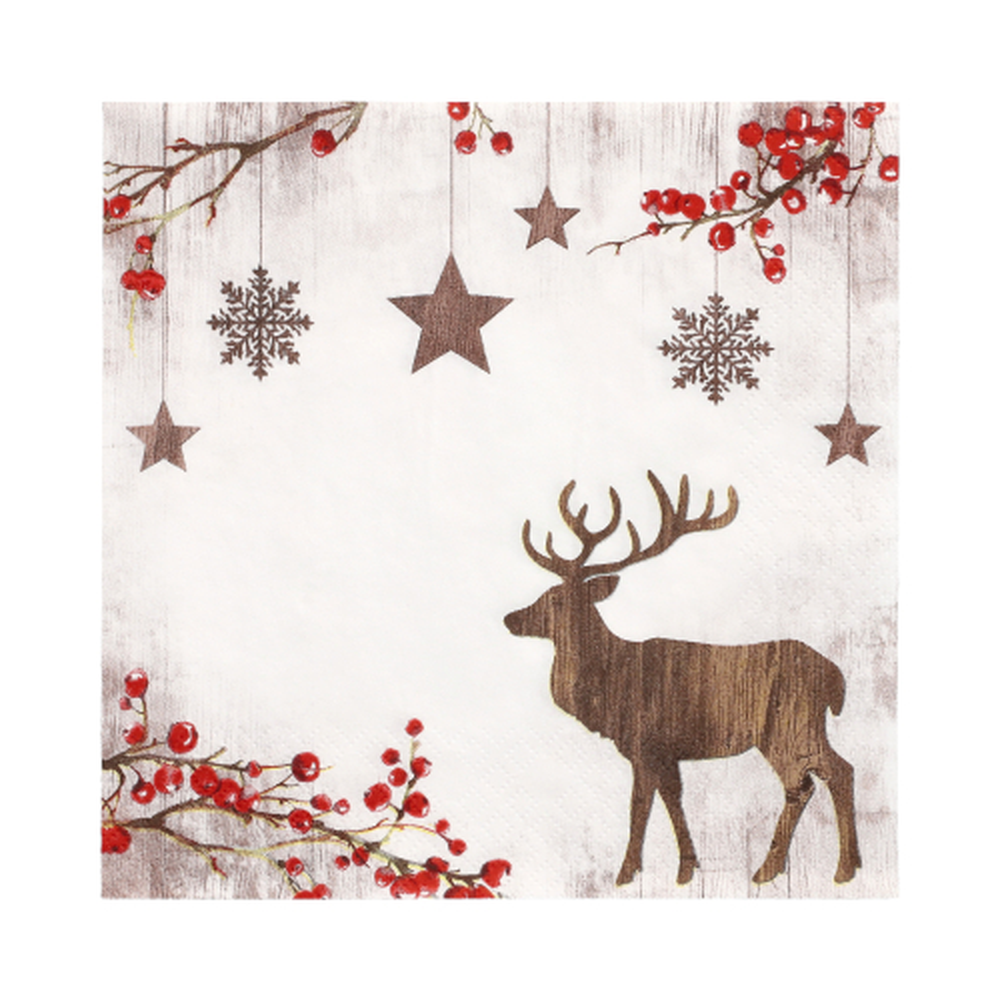 Papstar Servietten, 3-lagig 1/4-Falz 33 cm x 33 cm "X-Mas Deer"