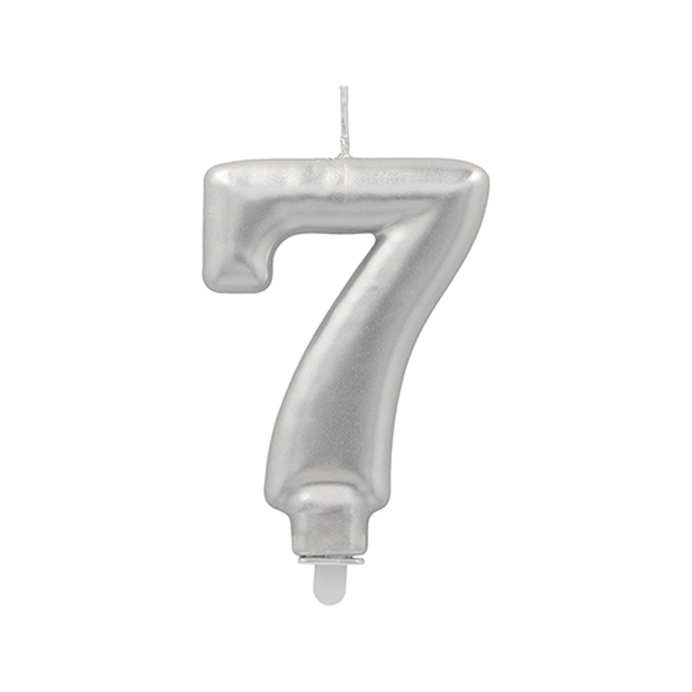 Papstar Zahlenkerze mit Halter 7 cm silber "7"