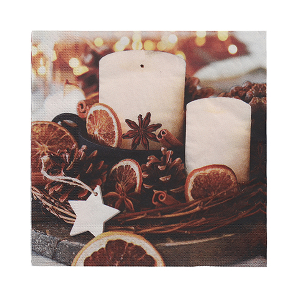 Papstar Servietten, 3-lagig 1/4-Falz 33 cm x 33 cm "Candles and Pine Cones"