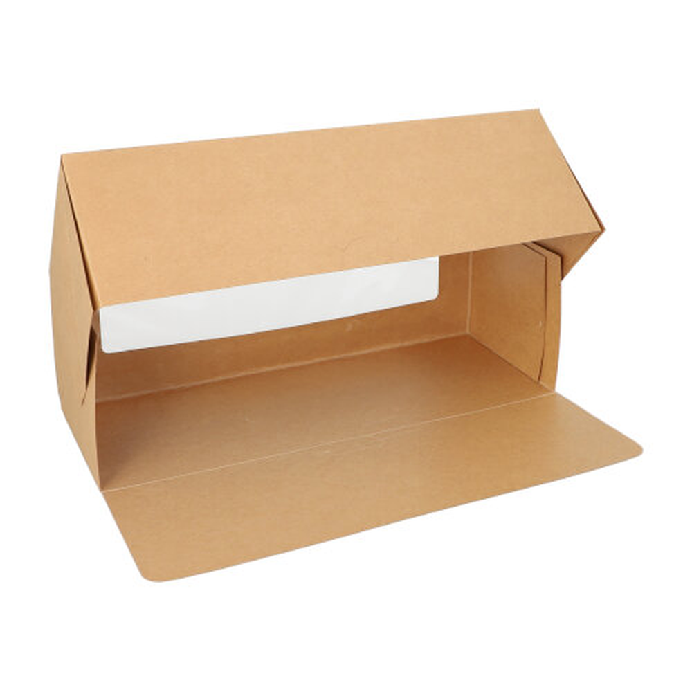 PAPSTAR Tortenkartons mit Deckel eckig 10 cm x 32 cm x 12 cm mit Sichtfenster