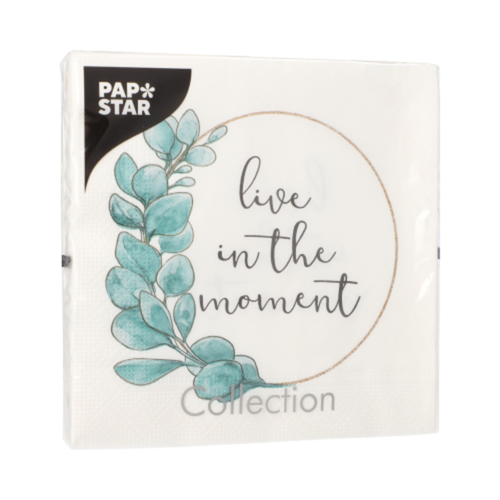 Papstar Servietten, 3-lagig 1/4-Falz 33 cm x 33 cm "Live in the Moment"