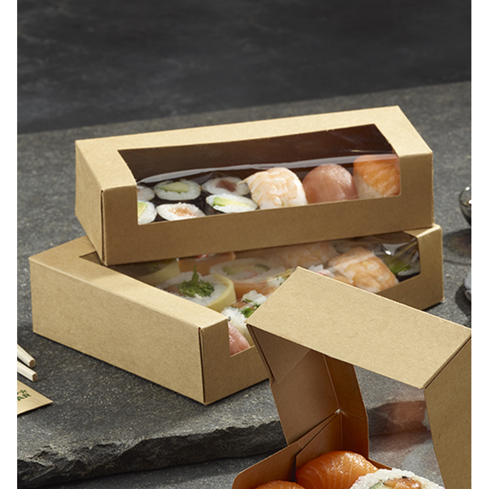 Papstar Sushi-Schalen, Pappe eckig 4,5 cm x 19,5 cm x 14 cm braun