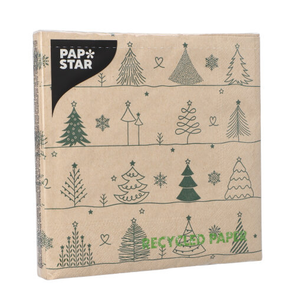 PAPSTAR Servietten, 3-lagig 1/4-Falz 33 cm x 33 cm natur Various X-Mas Trees