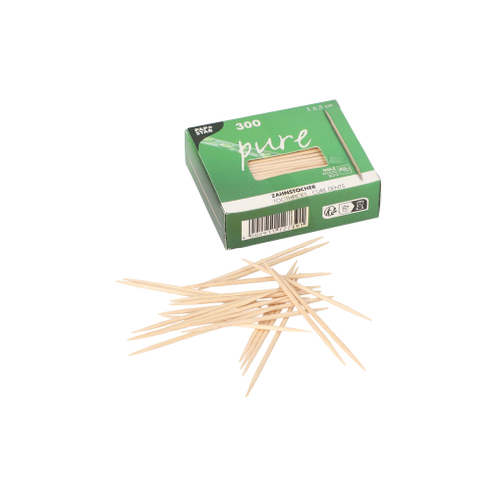 Papstar Zahnstocher, Holz "pure" rund 6,5 cm
