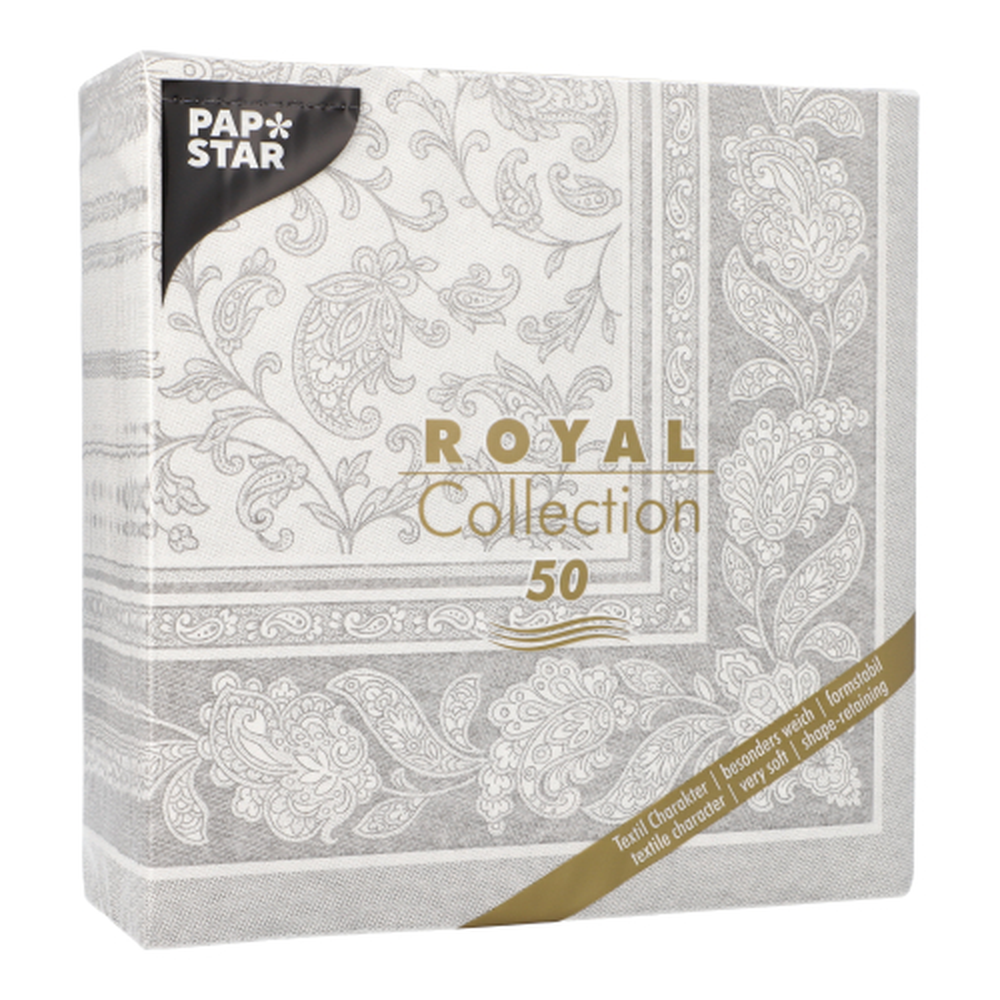 Papstar Servietten "ROYAL Collection" 1/4-Falz 40 cm x 40 cm grau "Ornaments"