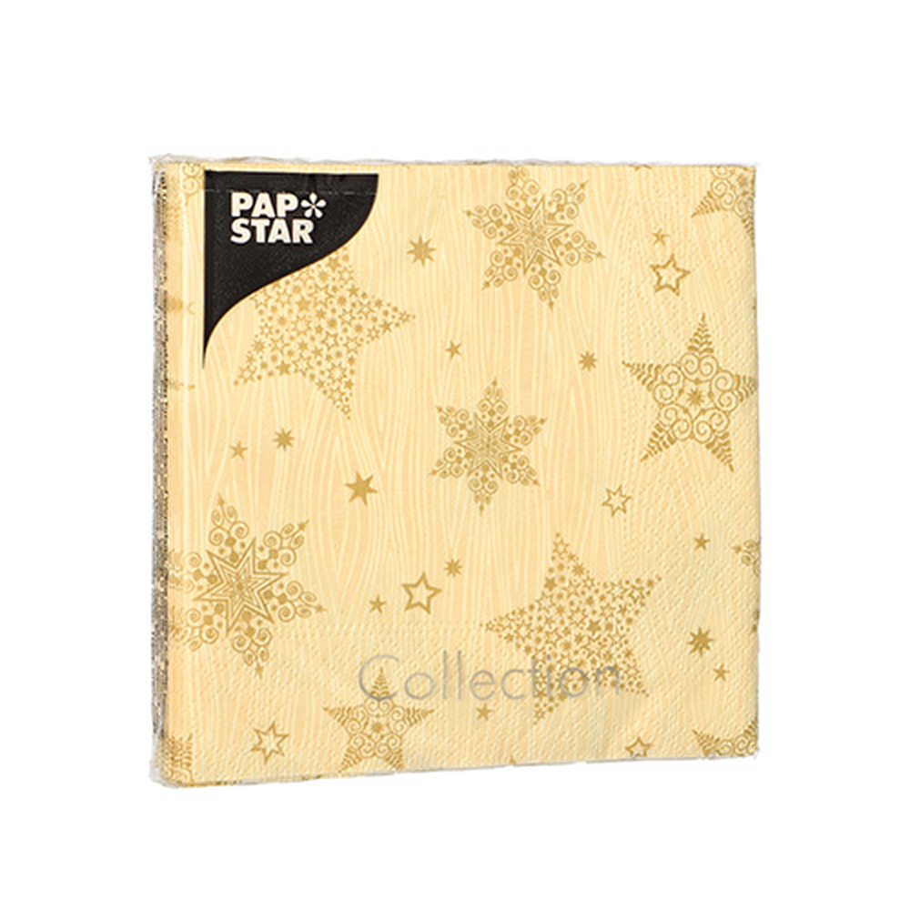 Papstar Servietten, 3-lagig 1/4-Falz 25 cm x 25 cm creme "Christmas Shine"