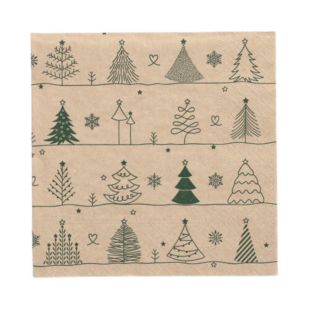 PAPSTAR Servietten, 3-lagig 1/4-Falz 33 cm x 33 cm natur Various X-Mas Trees