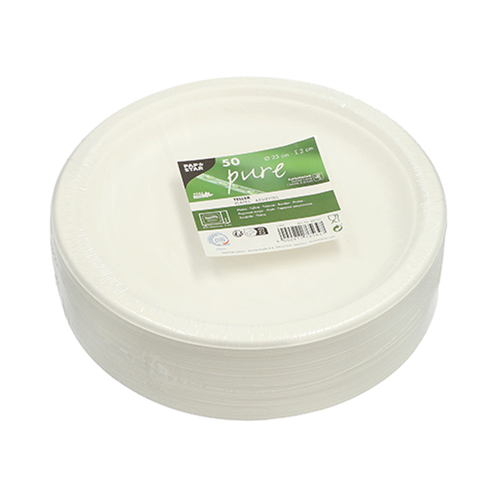 Papstar Teller, Zuckerrohr "pure" ungeteilt Ø 23 cm · 2 cm weiss