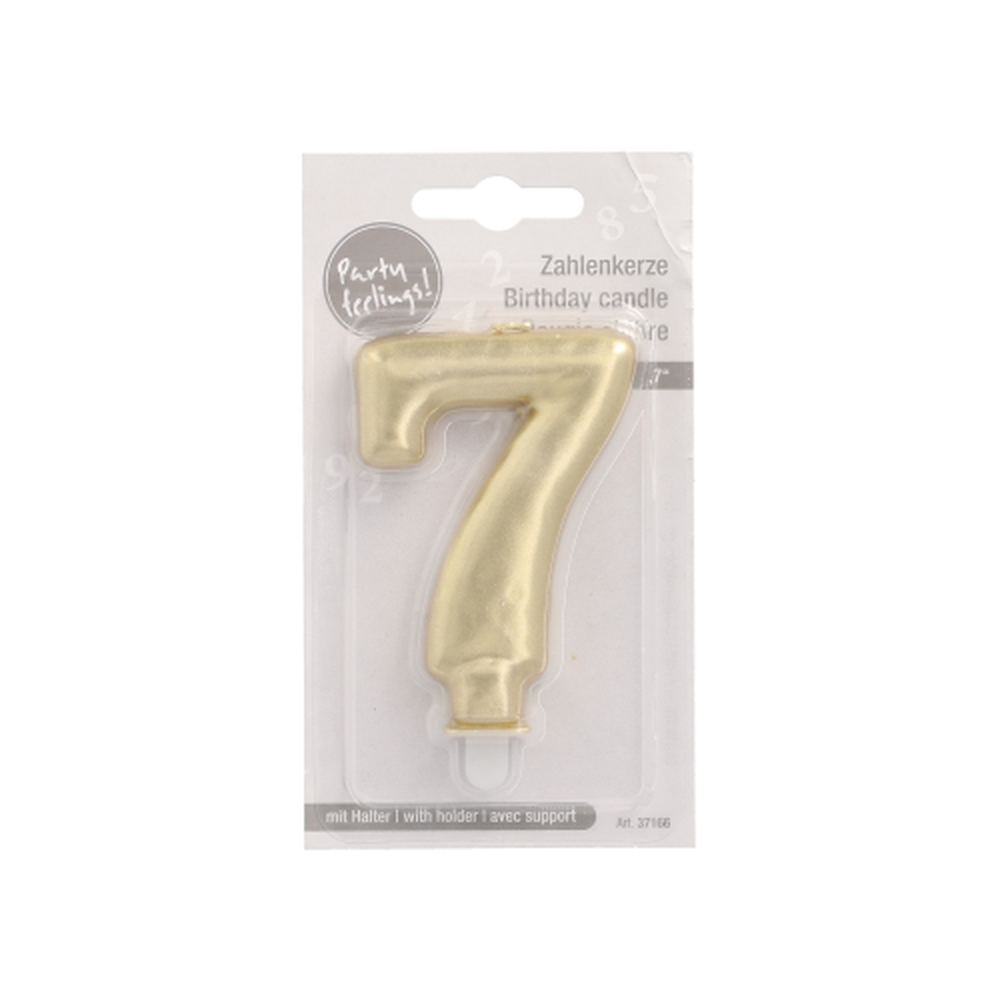 Papstar Zahlenkerze mit Halter 7 cm gold "7"