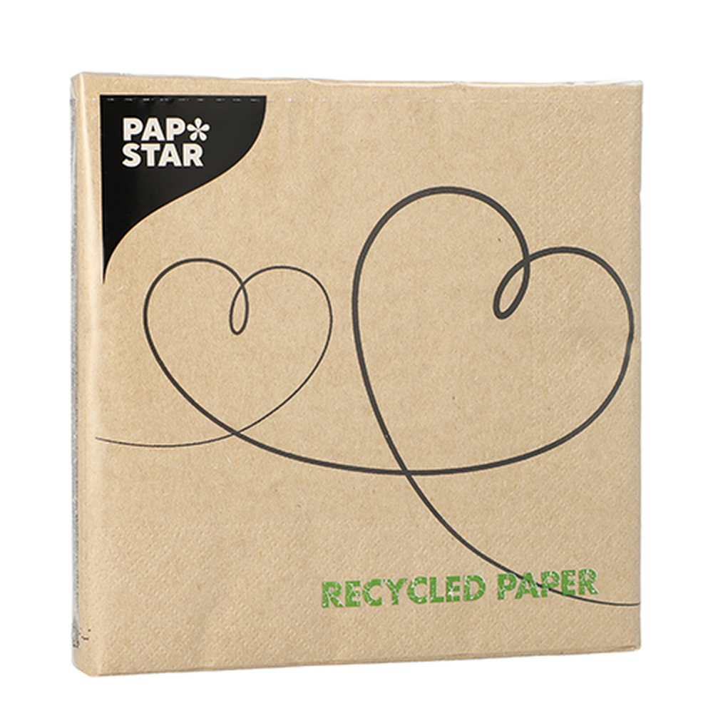 PAPSTAR Servietten, 3-lagig 1/4-Falz 33 cm x 33 cm natur Love aus recycelte
