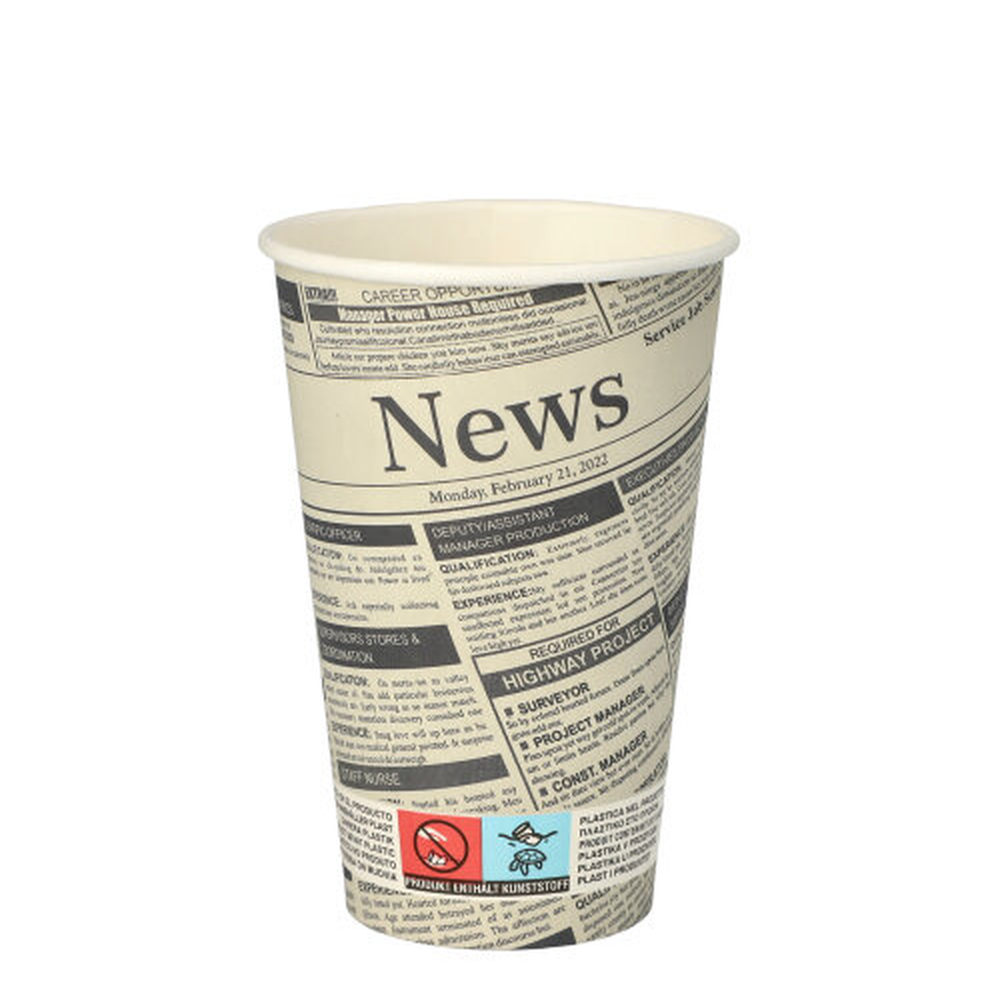 Papstar Trinkbecher, Pappe "To Go" 0,3 l Ø 8 cm · 11,7 cm "Newsprint"