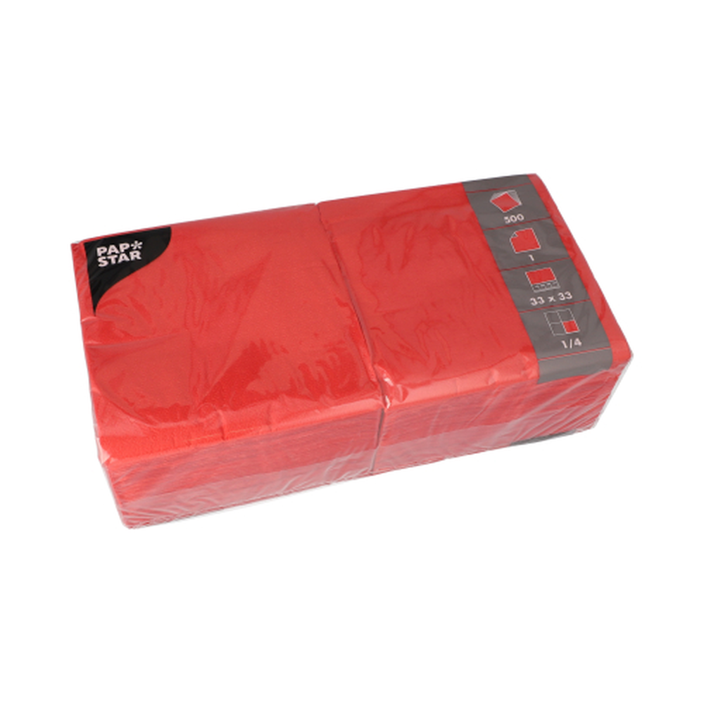 Papstar Servietten, 1-lagig 1/4-Falz 33 cm x 33 cm rot