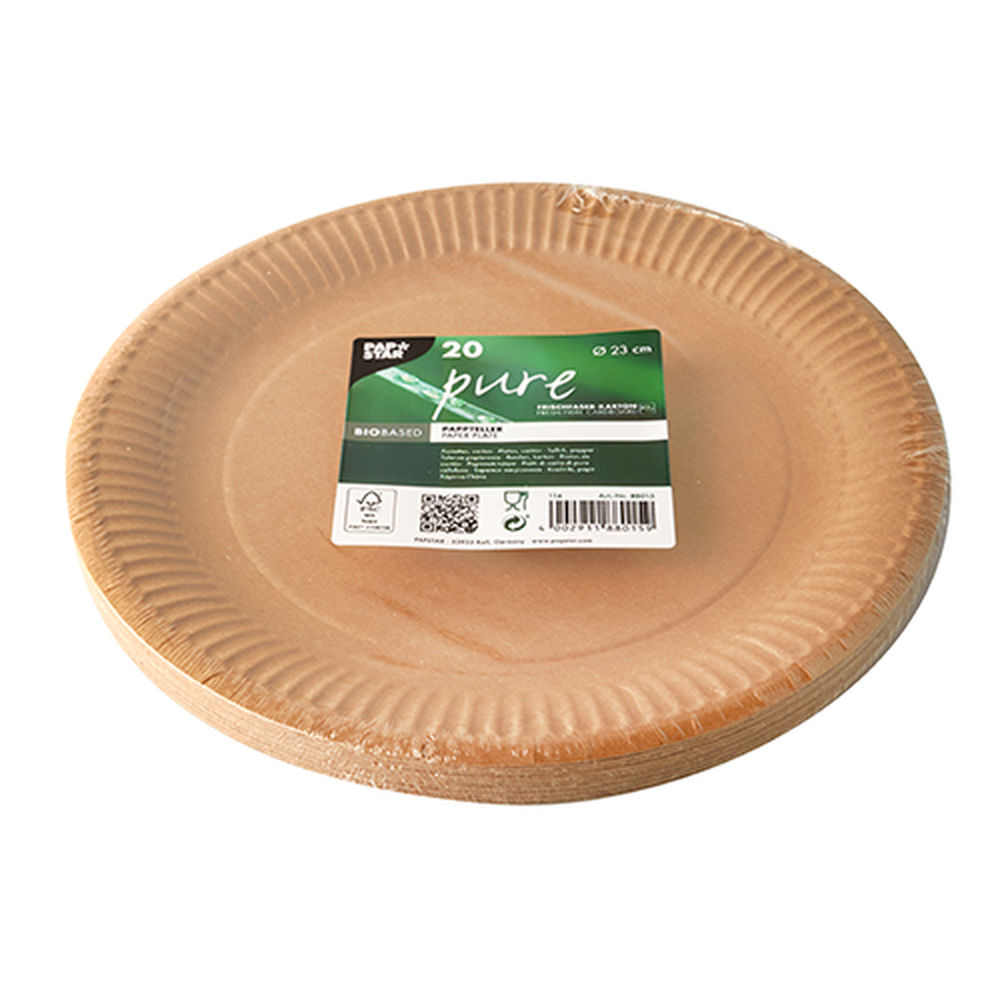 Papstar Teller, Pappe "pure" rund Ø 23 cm braun