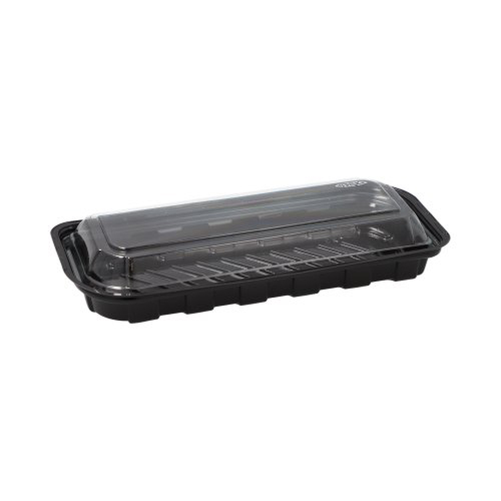 PAPSTAR Sushi-Schalen R-PET rechteckig 21 cm x 8,8 cm x 4,3 cm schwarz mit tr