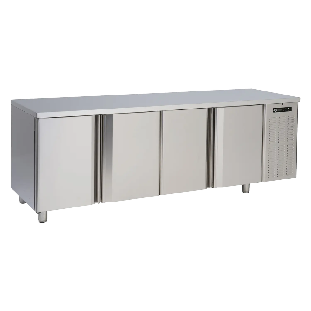 RM Gastro Gefriertisch elektrisch GN 1/1, 4 Türen, ohne Rand, Edelstahl 230 V /