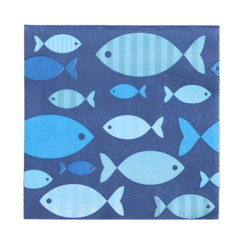 Papstar Servietten, 3-lagig 1/4-Falz 33 cm x 33 cm "Blue Fish"