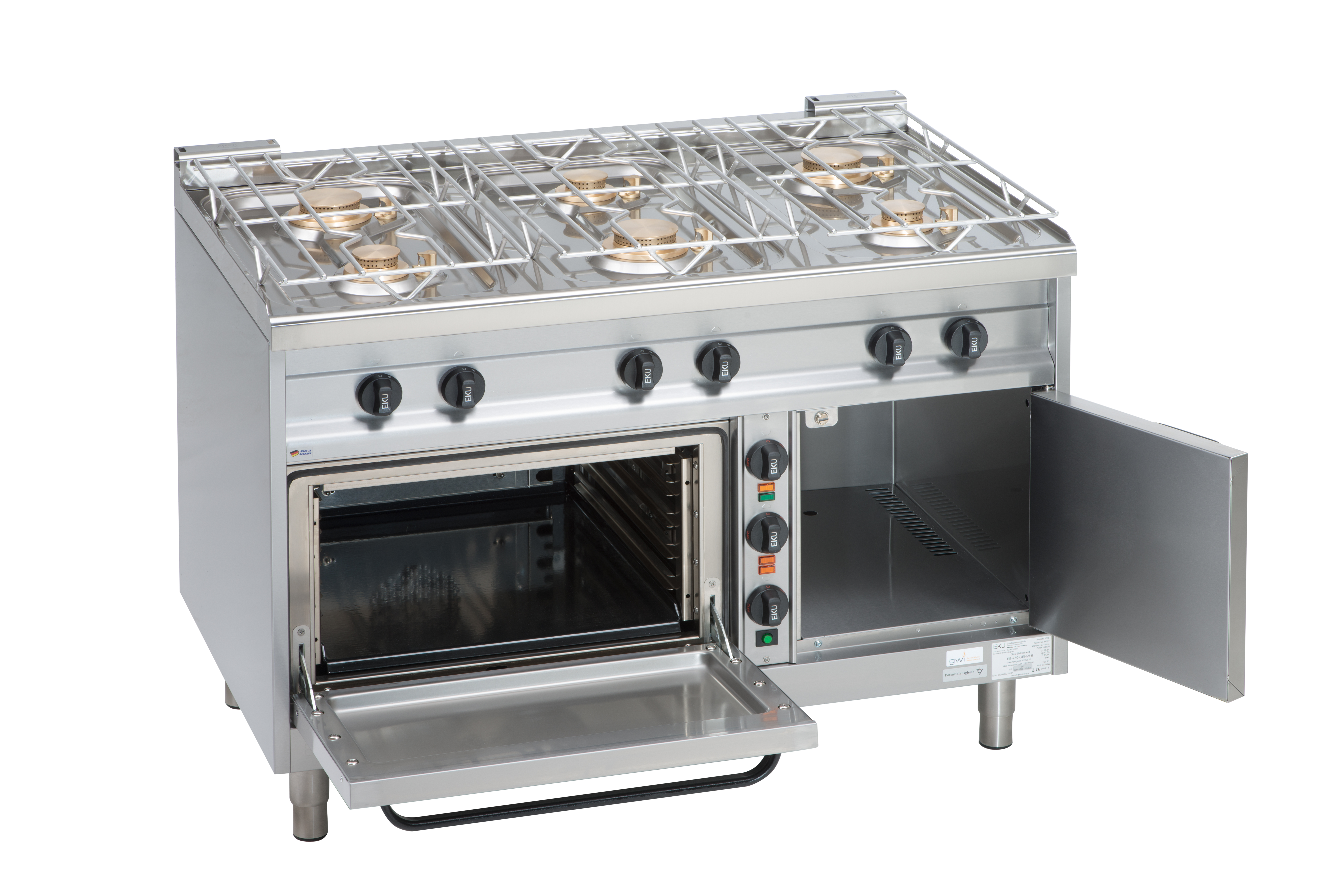 EKU Gasherd EMAXXBURNER 6 Kochstellen Gas-Backofen und Elektrowärmeschrank
