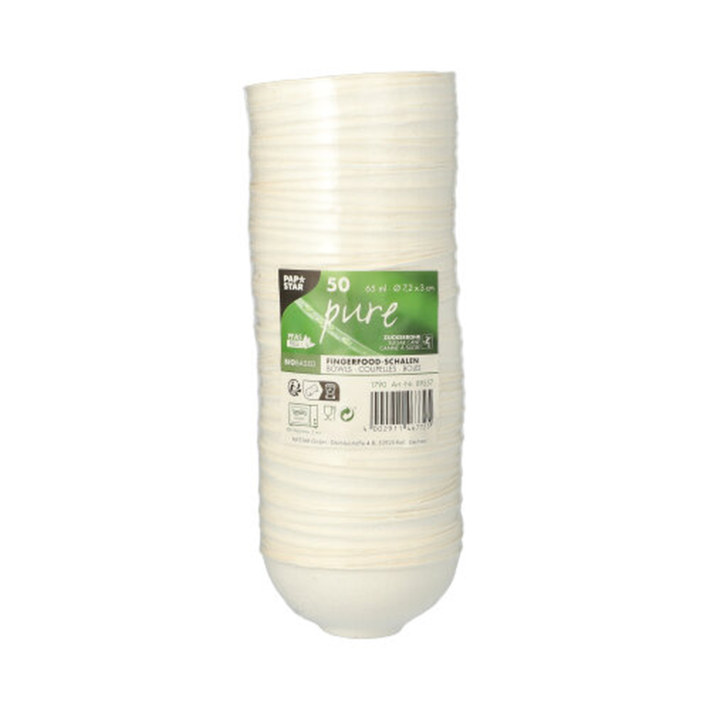 Papstar Fingerfood - Schalen, Zuckerrohr "pure" rund 65 ml Ø 7,2 cm · 3 cm weiss