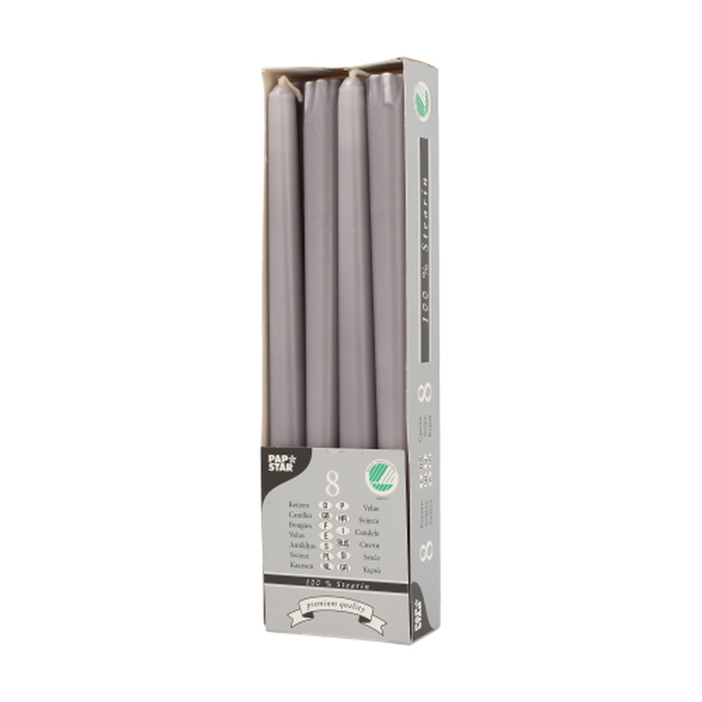Papstar Leuchterkerzen Ø 2,2 cm · 25 cm grau aus 100 % Stearin