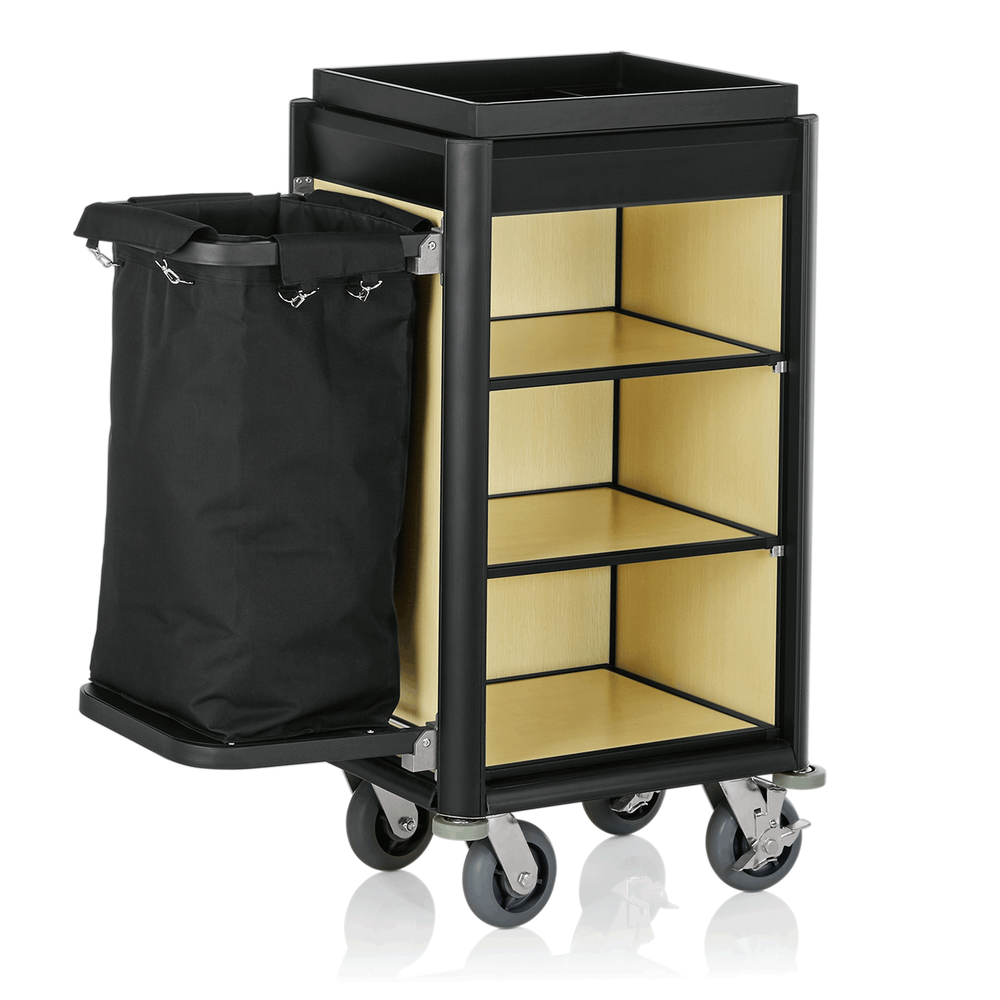 WAS Zimmerservicewagen ISABELLA, 95 x 55x x116 cm, schwarze Kanten, helle Holzop