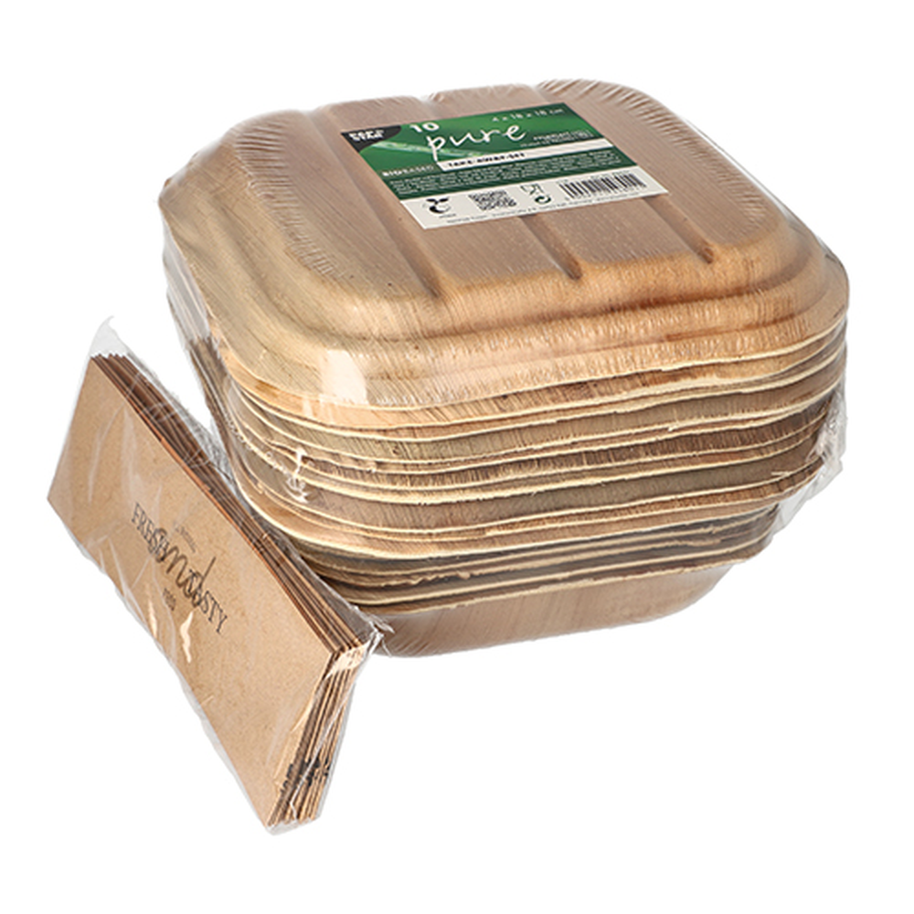 PAPSTAR Trays, Palmblatt pure eckig 500 ml 6,5 cm x 20 cm x 20 cm mit Decke