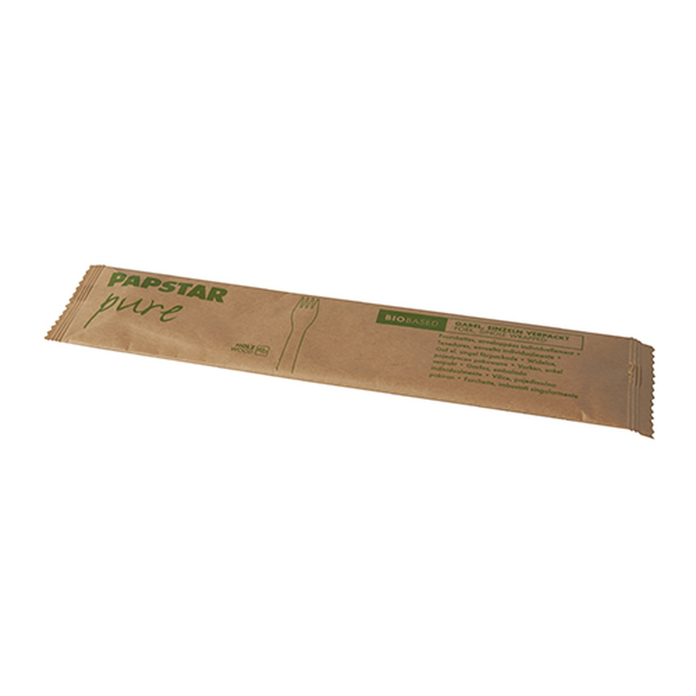 Papstar Gabeln, Holz "pure" 16 cm einzeln verpackt in Papierbeutel