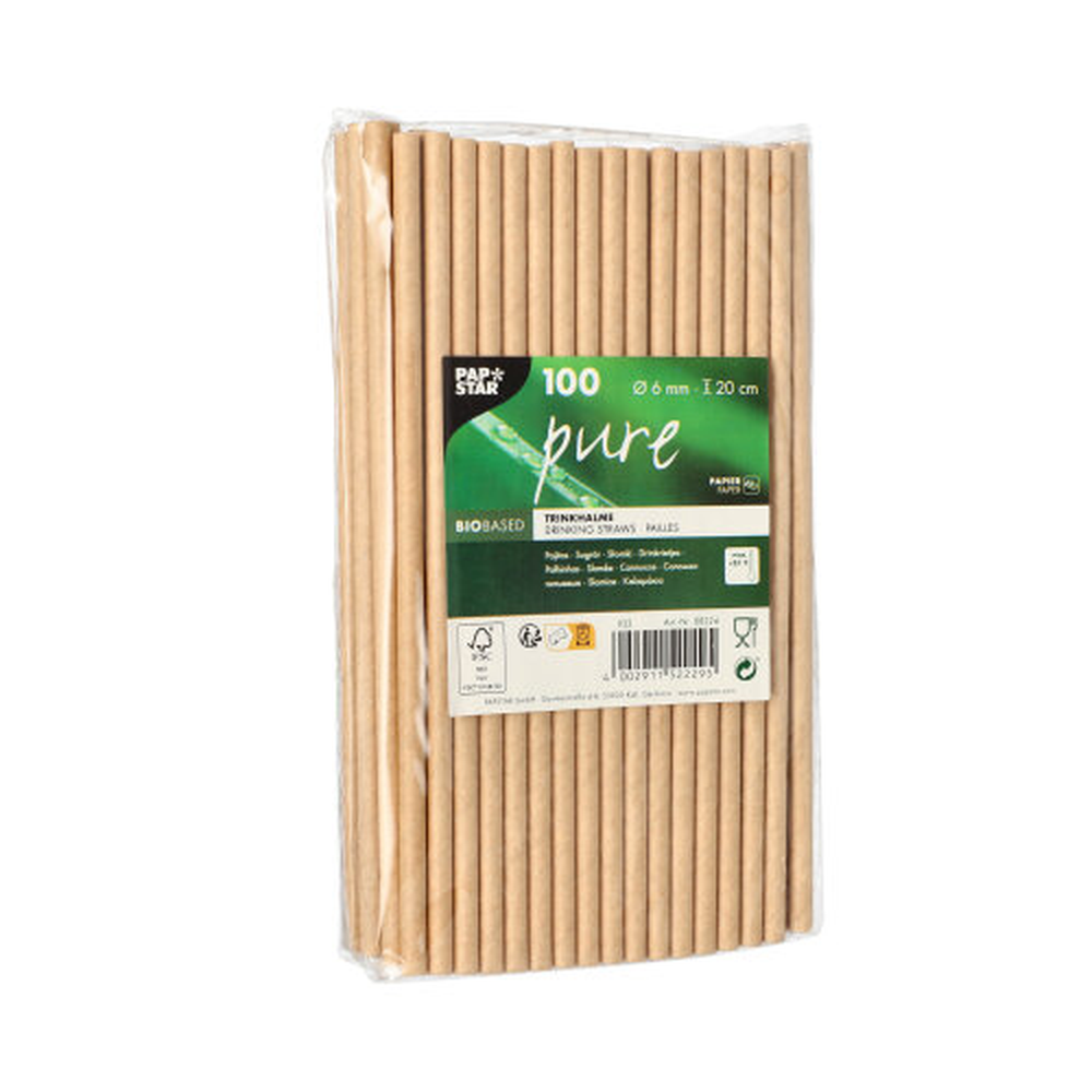 Papstar Trinkhalme, Papier "pure" Ø 6 mm · 20 cm braun