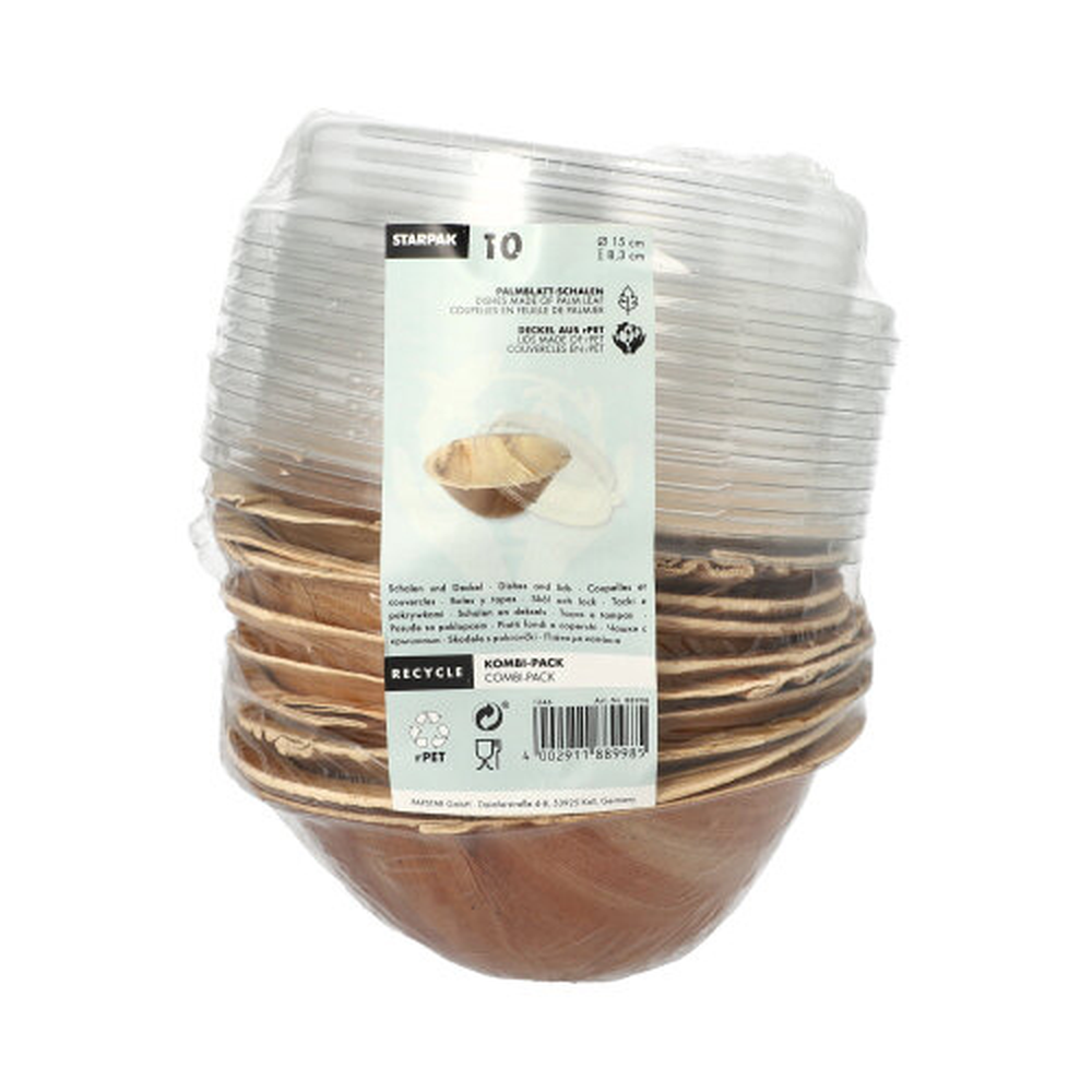 PAPSTAR Schalen, Palmblatt rund 300 ml Ø 15 cm · 8,3 cm mit rPET Deckel Komb