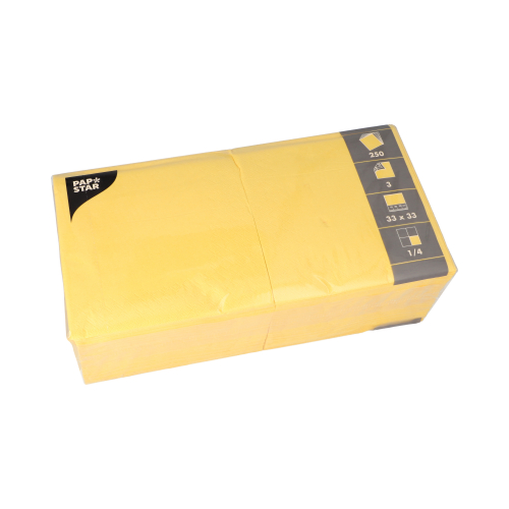 Papstar Servietten, 3-lagig 1/4-Falz 33 cm x 33 cm gelb