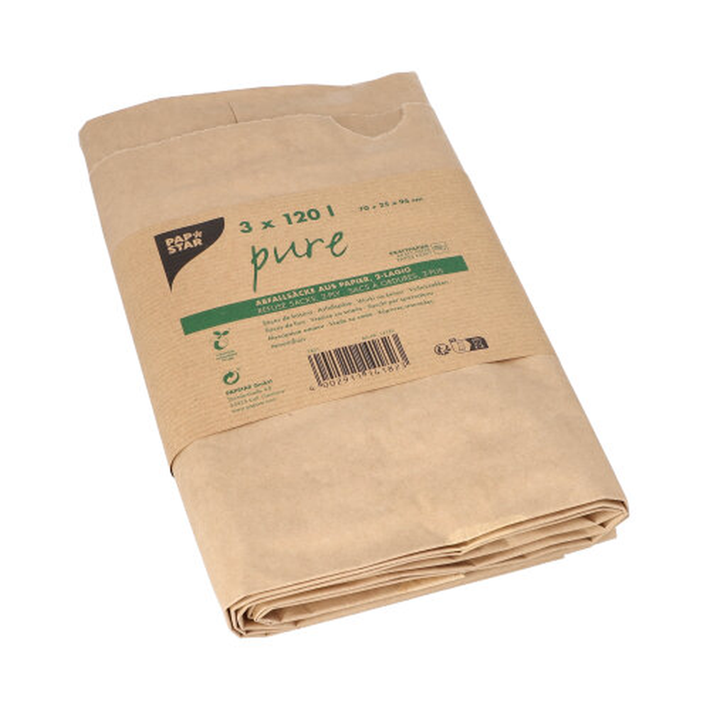 PAPSTAR Abfallsäcke aus Papier pure 120 l 93 cm x 45 cm x 21 cm braun , 2-l