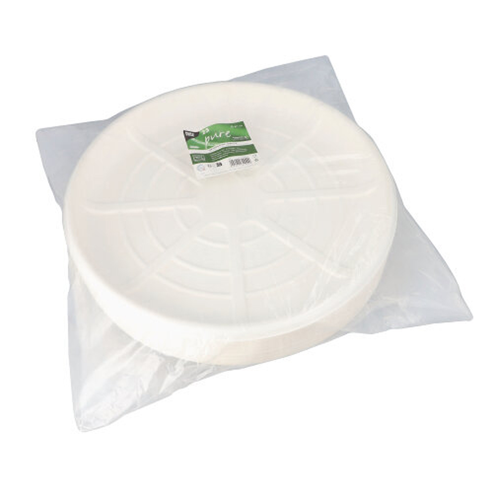 Papstar Servierplatten, Zuckerrohr "pure" rund Ø 47 cm weiss für Meeresfrüchte