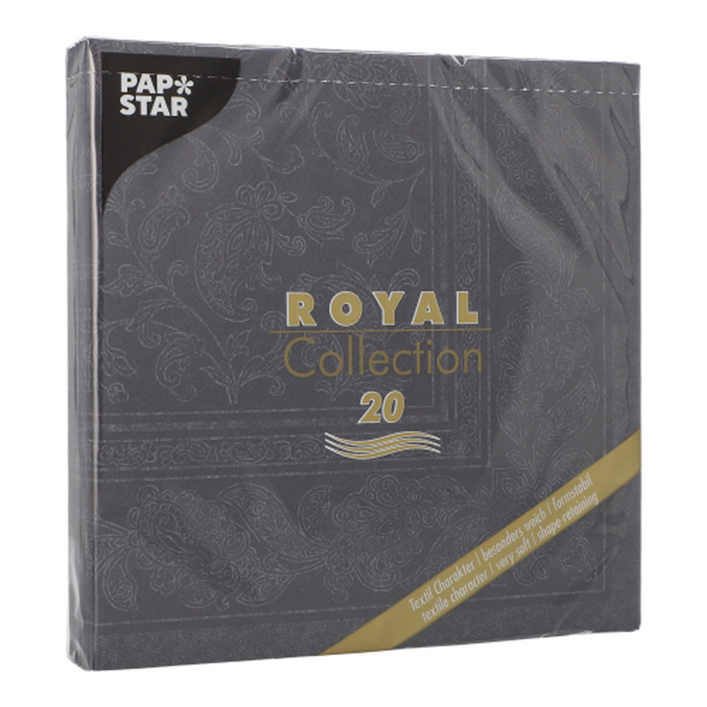 Papstar Servietten "ROYAL Collection" 1/4-Falz 40 cm x 40 cm schwarz "Ornaments"