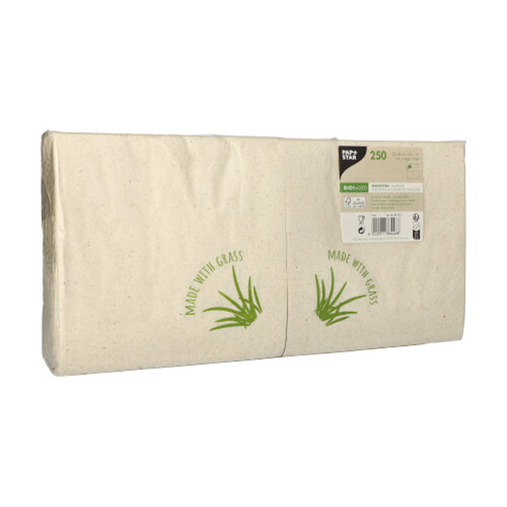 Papstar Servietten, 2-lagig 1/4-Falz 33 cm x 33 cm natur mit Grasanteil