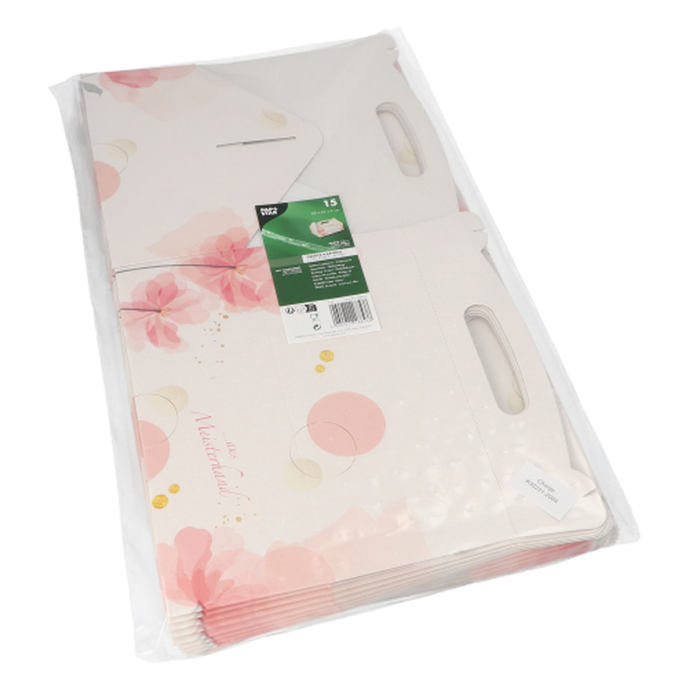 Papstar Gebäck-Kartons, Pappe eckig 26 cm x 22 cm x 9 cm rosé mit Tragegriff