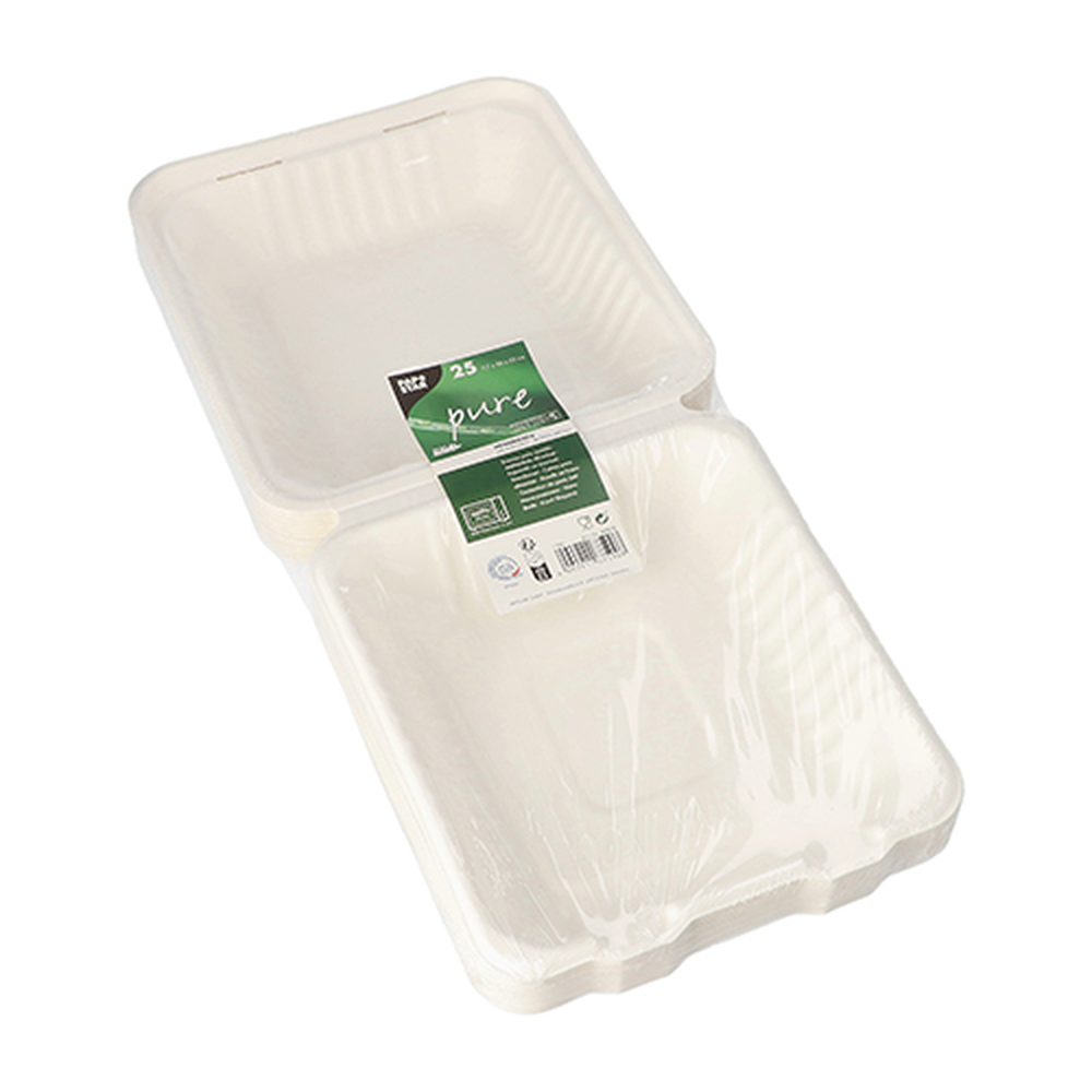 Papstar Menüboxen, Zuckerrohr "pure" ungeteilt 7,7 cm x 20 cm x 22 cm weiss