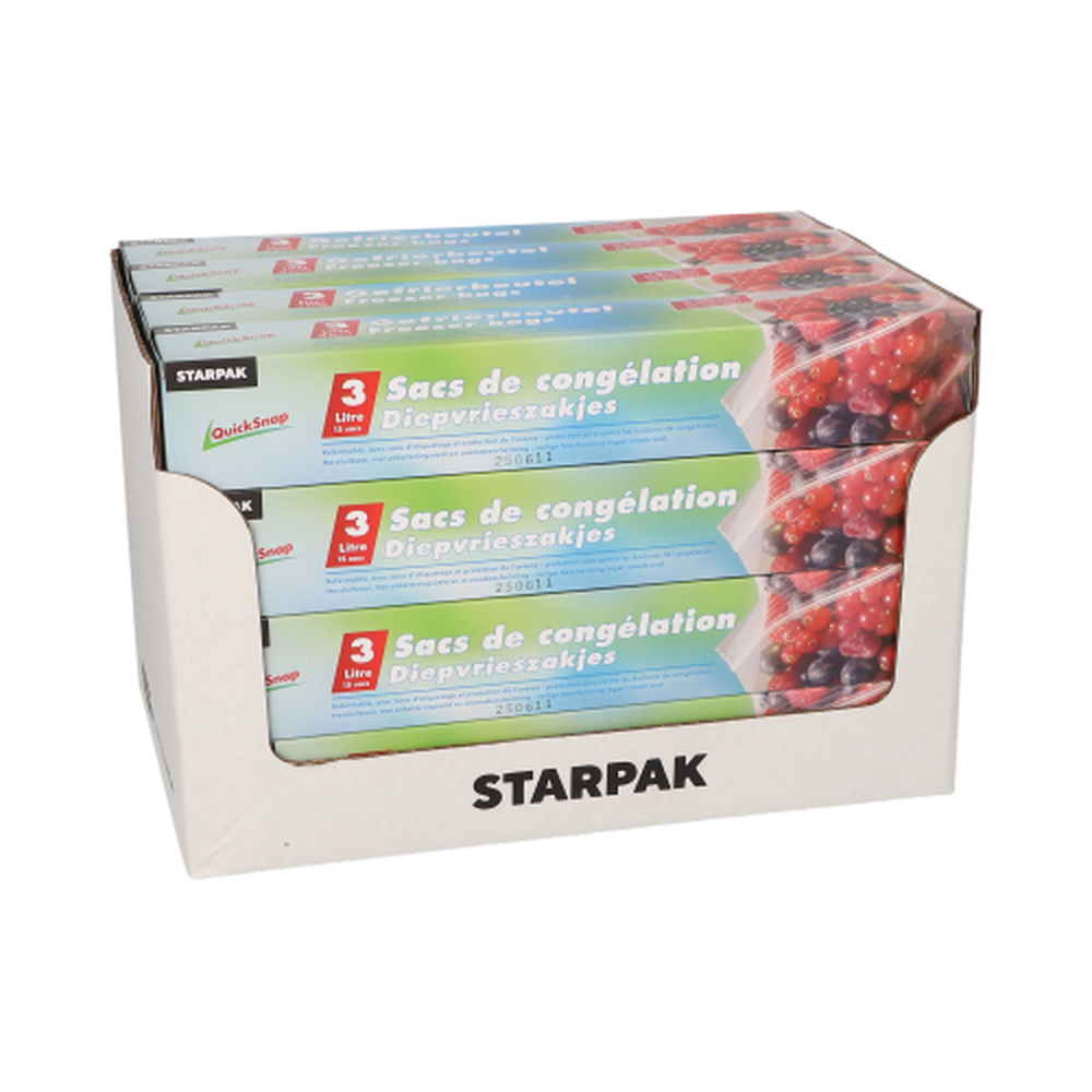 Papstar QuickSnap Gefrierbeutel 3 l 28 cm x 27 cm transparent in Faltschachtel