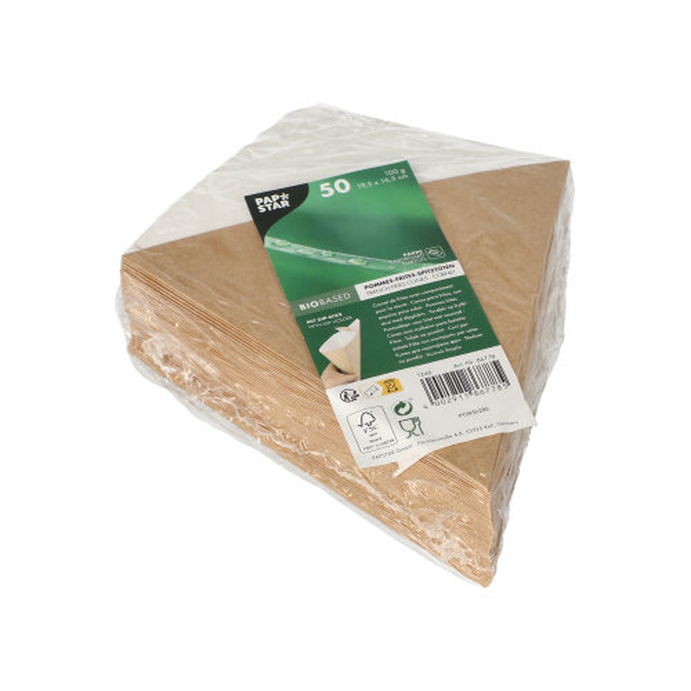 PAPSTAR Pommes-Frites-Spitztüten mit Dip-Ecke, Pappe pure 19,5 cm x 16,5 cm