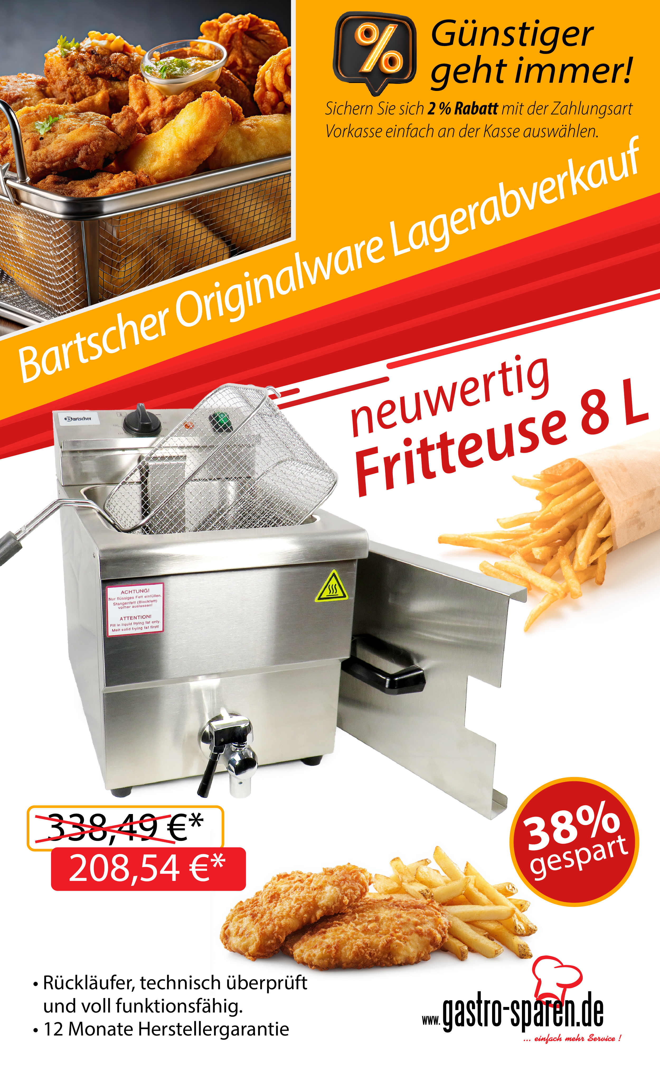 Bartscher&#x20;Originalware&#x20;Lagerabverkauf&#x20;neuwertig&#x20;Fritteuse&#x20;8&#x20;L&#x20;150107