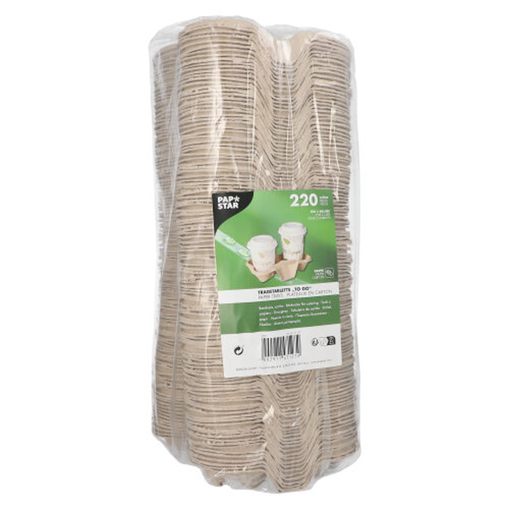 PAPSTAR Tragetabletts, Pappe To Go 4,6 cm x 22,3 cm x 11,6 cm natur für 2 