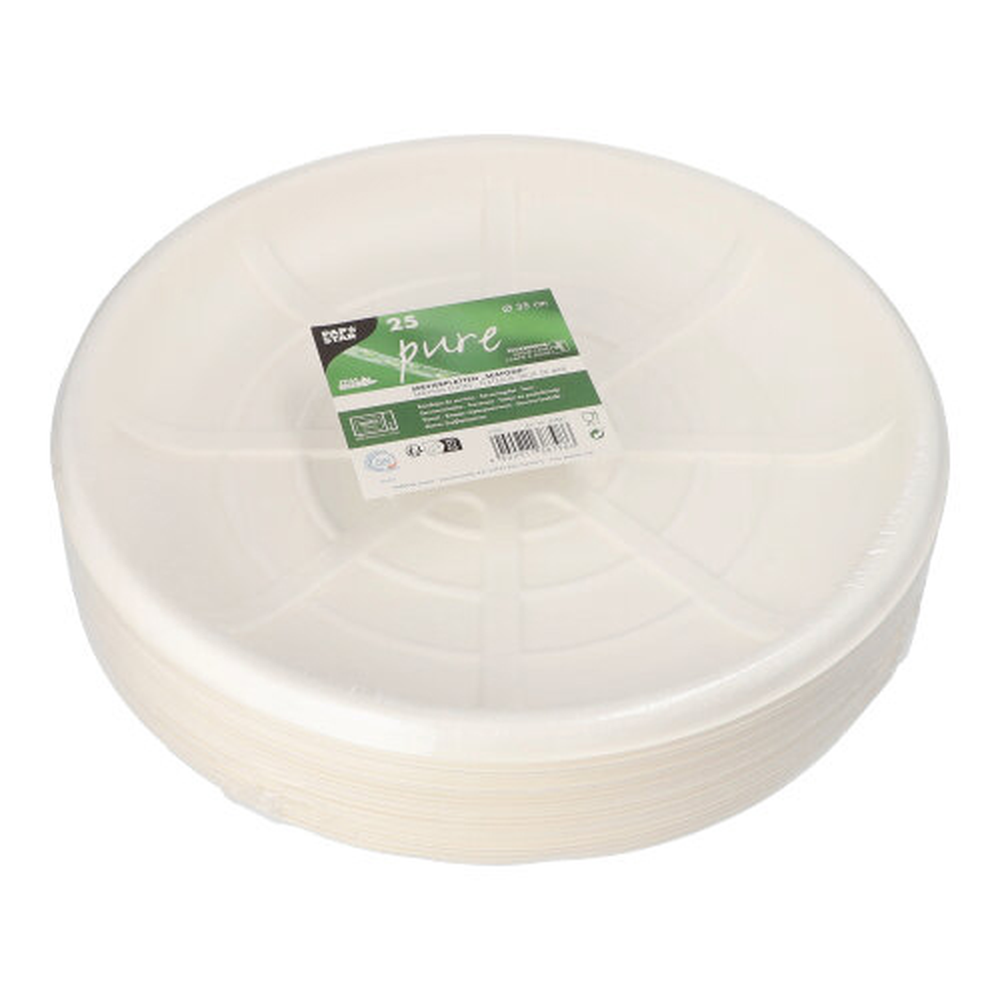 Papstar Servierplatten, Zuckerrohr "pure" rund Ø 35 cm weiss für Meeresfrüchte
