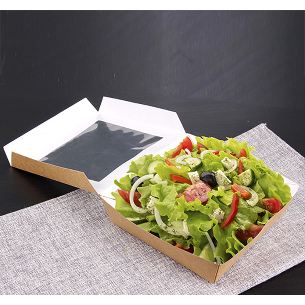 PAPSTAR Feinkostboxen, Pappe mit Sichtfenster aus PLA eckig 750 ml 14 cm x 14