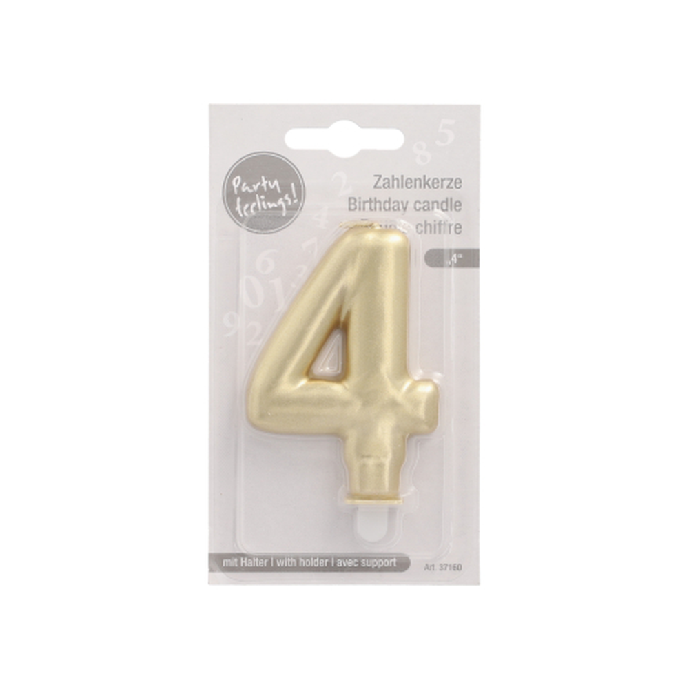 Papstar Zahlenkerze mit Halter 7 cm gold "4"