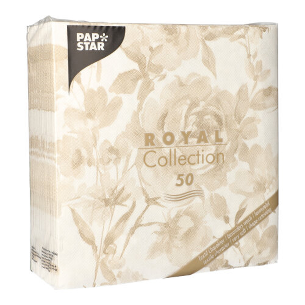 Papstar Servietten "ROYAL Collection" 1/4-Falz 40 cm x 40 cm sand "Rose"